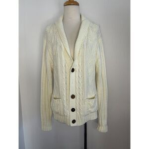 Vintage Sears Button Sweater Cable Knit Cardigan Cream Pockets Cobain M Grunge